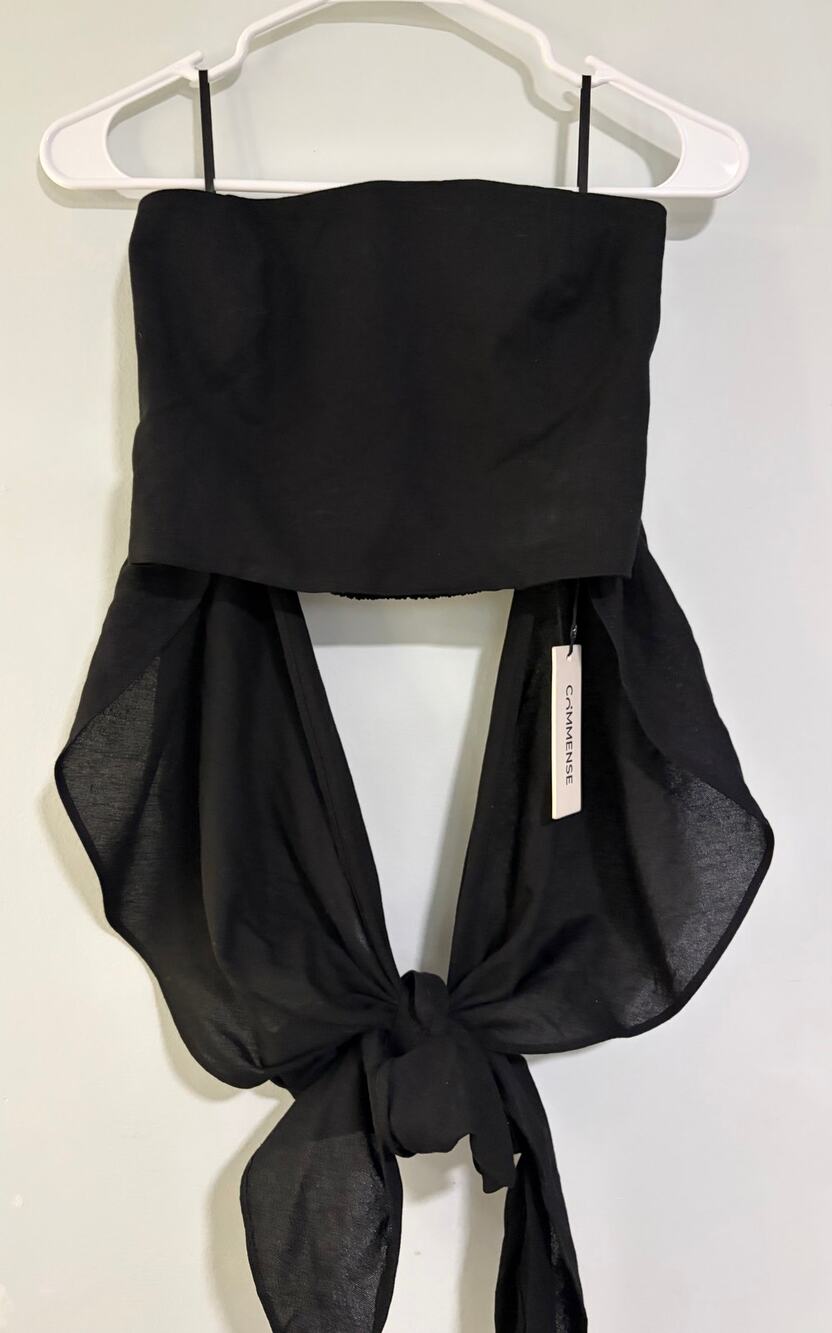 COMMENSE Black Linen Cotton Crisscross Halter Tie Top Size Small NWT